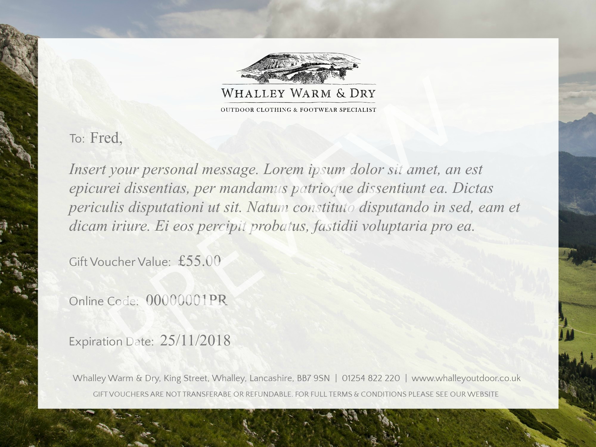 Whalley Warm and Dry Online Gift Voucher Preview Page 1